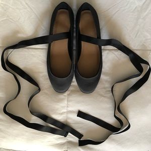 ASOS LOVED UP Shoes Satin Black Ballet Flats with Ribbons 🩰🖤🎀